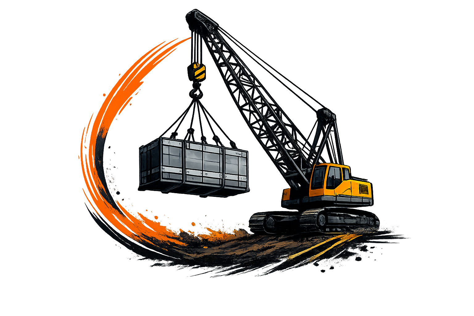 Construction crane lifting a load in a work zone